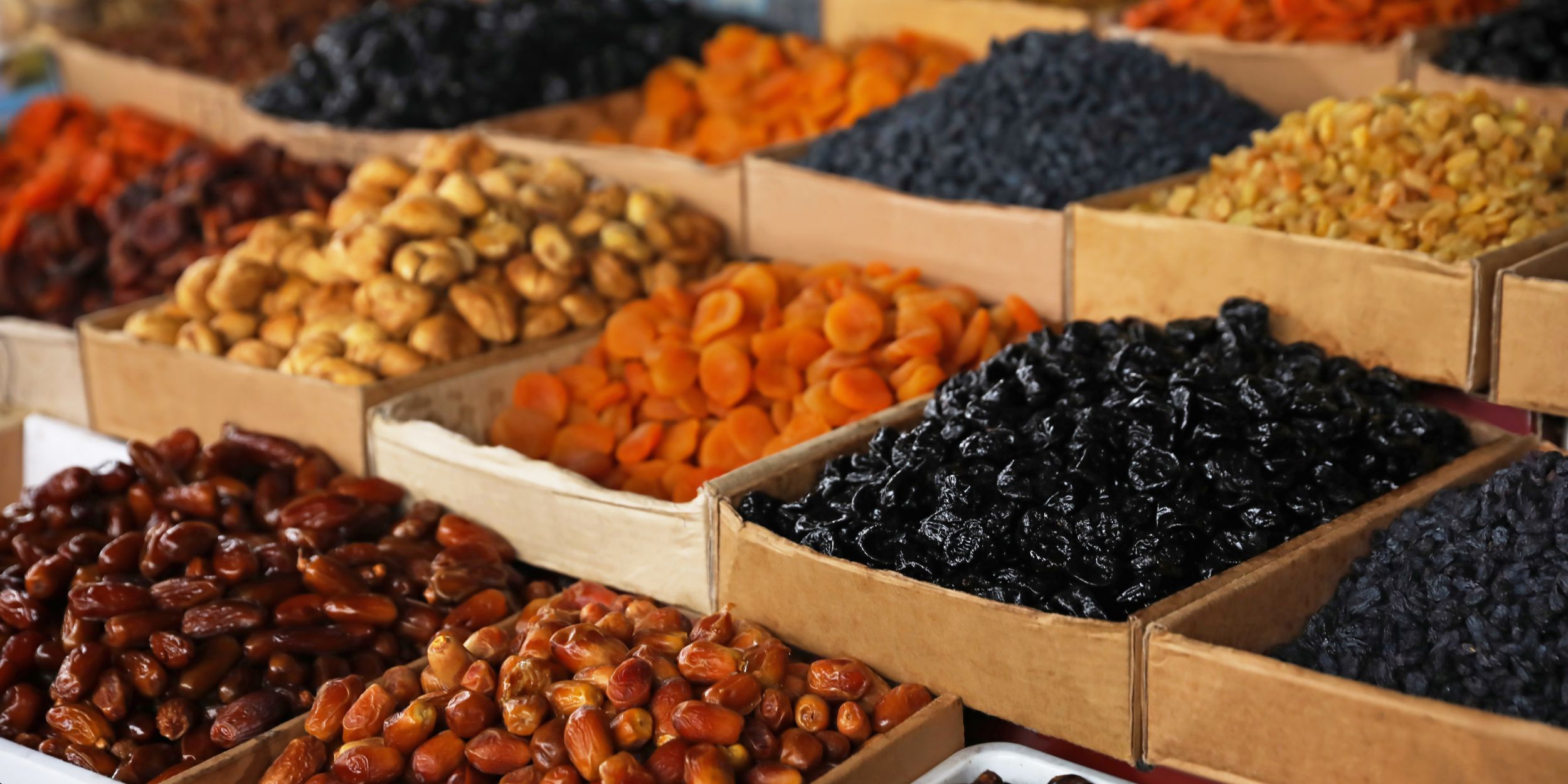 Delicious Dried Fruits on Counter at Wholesale Market